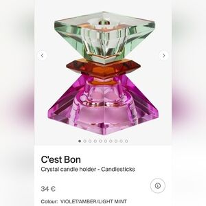 NEW 2 C'est Bon Crystal Candlestick Holders - Violet/Amber/Light Mint